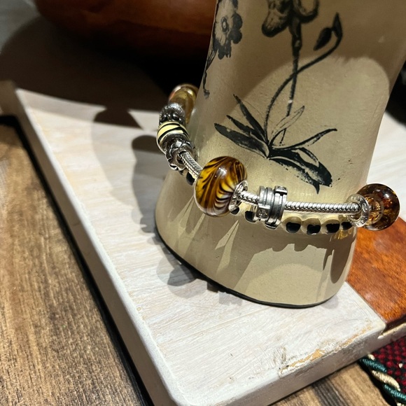 Bacio ITALY Murano Glass Bead Charm 7” extensión to 7.5” Snake Chain Bracelet - Picture 2 of 7